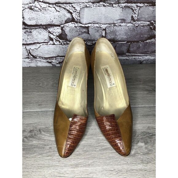 Gianni Versace Brown Croc Leather Pointed Toe Dress Heels Women Sz 39EU/8.5M US - Picture 5 of 16